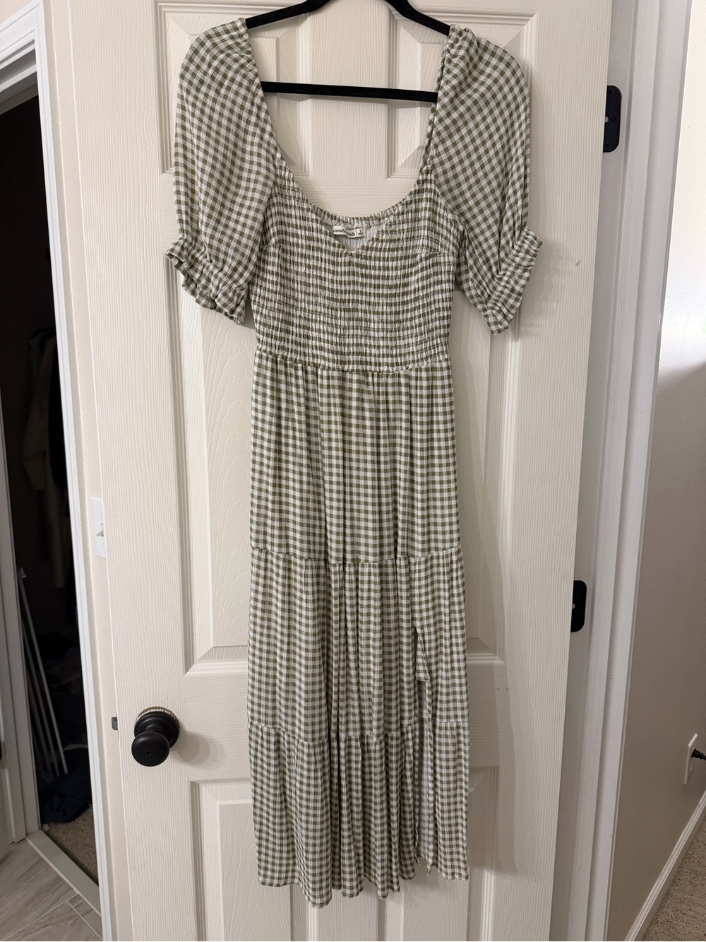 Abercrombie & Fitch Sage Gingham Maxi Dress with Puff Sleeves